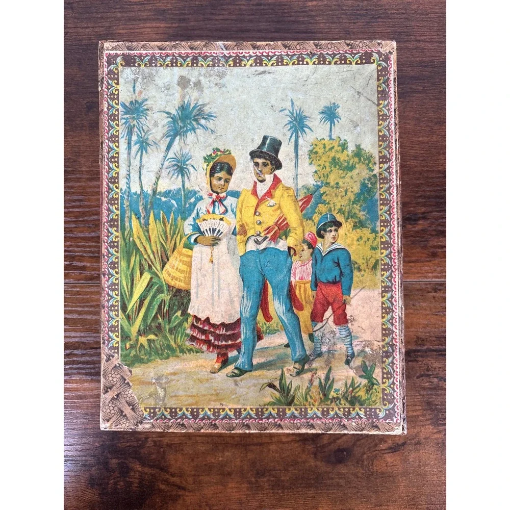 Antique Victorian Lithograph Picture Blocks Wood‎ Toy Box Equestrian Scene FAIR